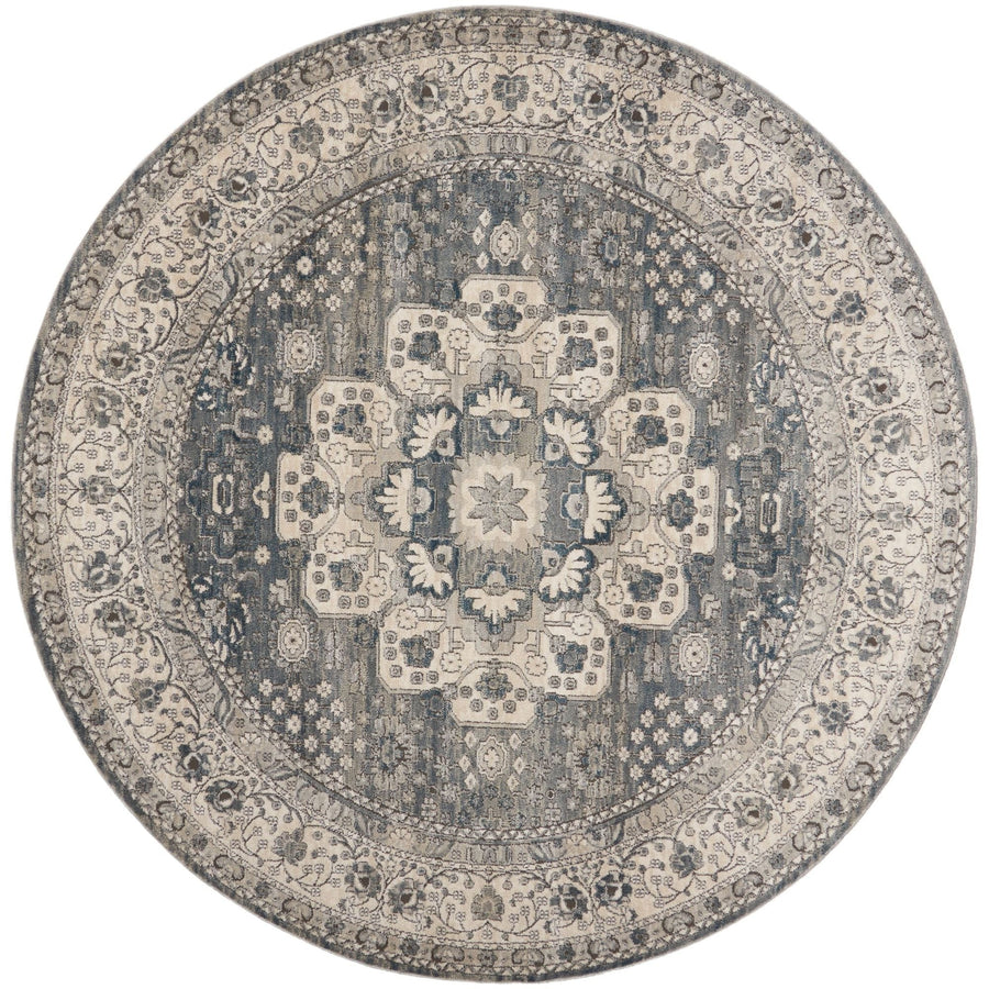 8 Grey And Ivory Round Oriental Power Loom Non Skid Area Rug Image 1