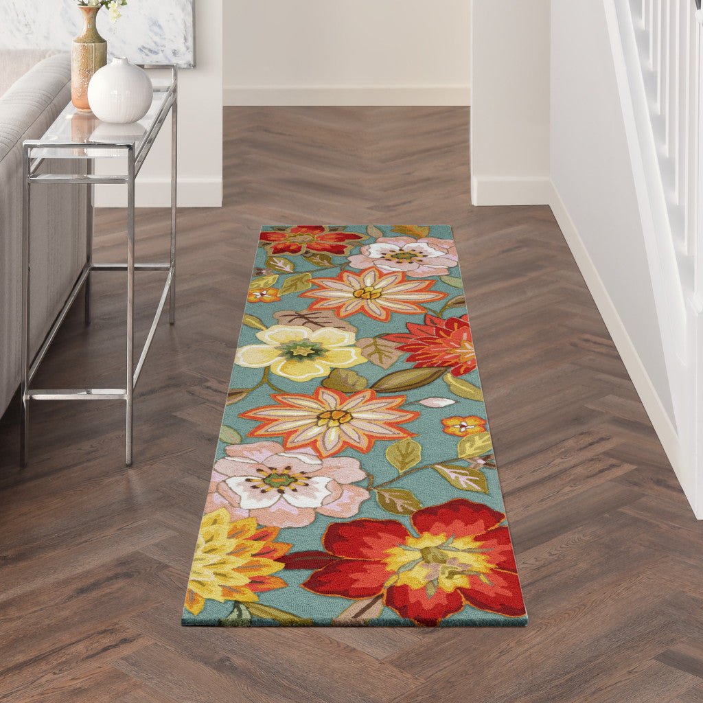 8 Green Floral Hand Hooked Handmade Runner Rug Image 7