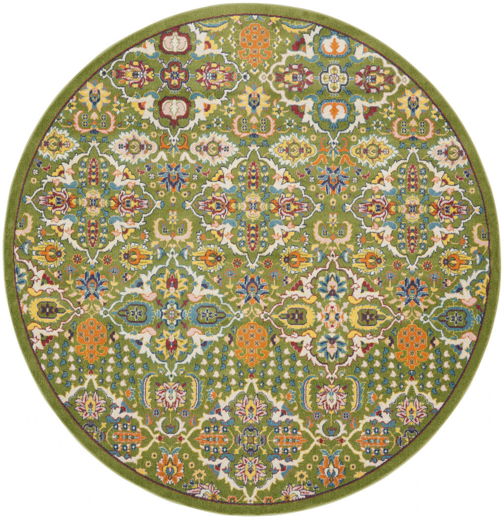 8 Green Round Floral Power Loom Area Rug Image 1