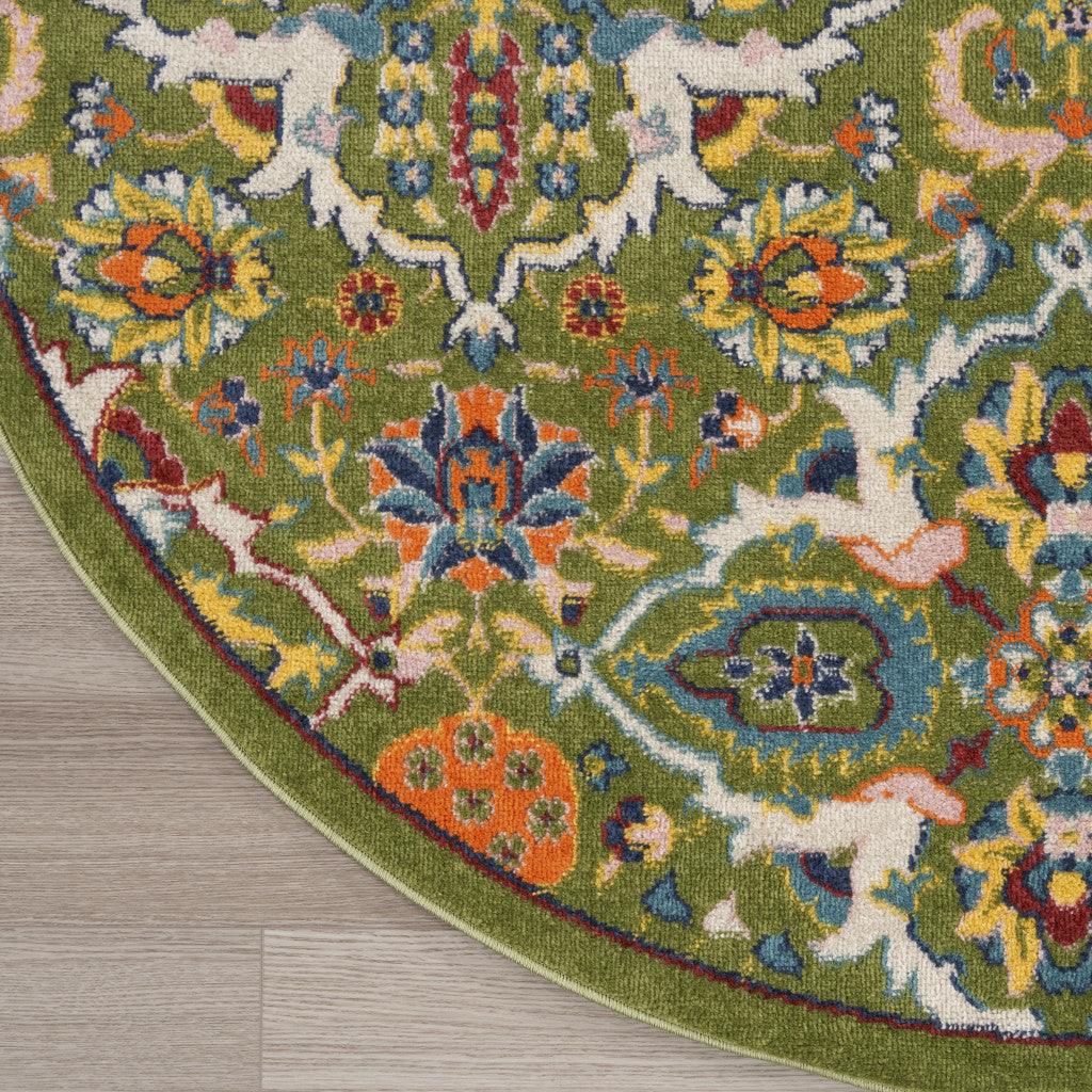 8 Green Round Floral Power Loom Area Rug Image 3