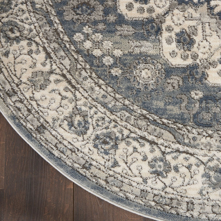 8 Grey And Ivory Round Oriental Power Loom Non Skid Area Rug Image 6