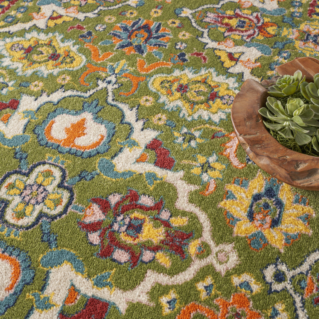 8 Green Round Floral Power Loom Area Rug Image 6