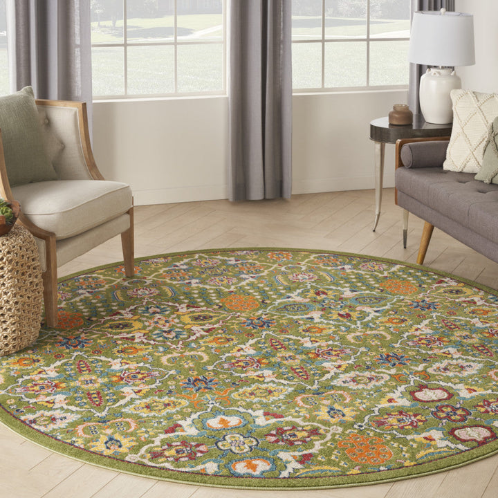 8 Green Round Floral Power Loom Area Rug Image 8