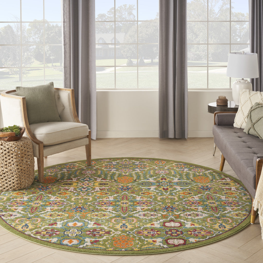 8 Green Round Floral Power Loom Area Rug Image 9