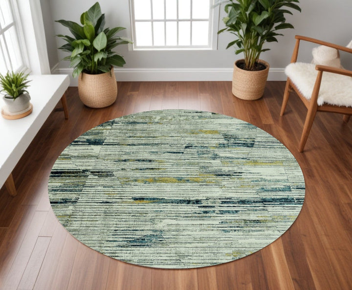 8 Ivory and Blue Round Abstract Area Rug Image 1