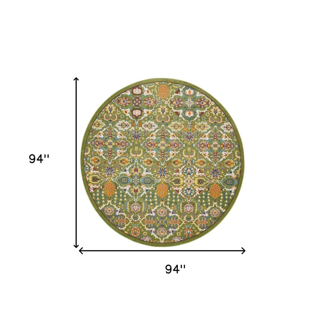 8 Green Round Floral Power Loom Area Rug Image 10