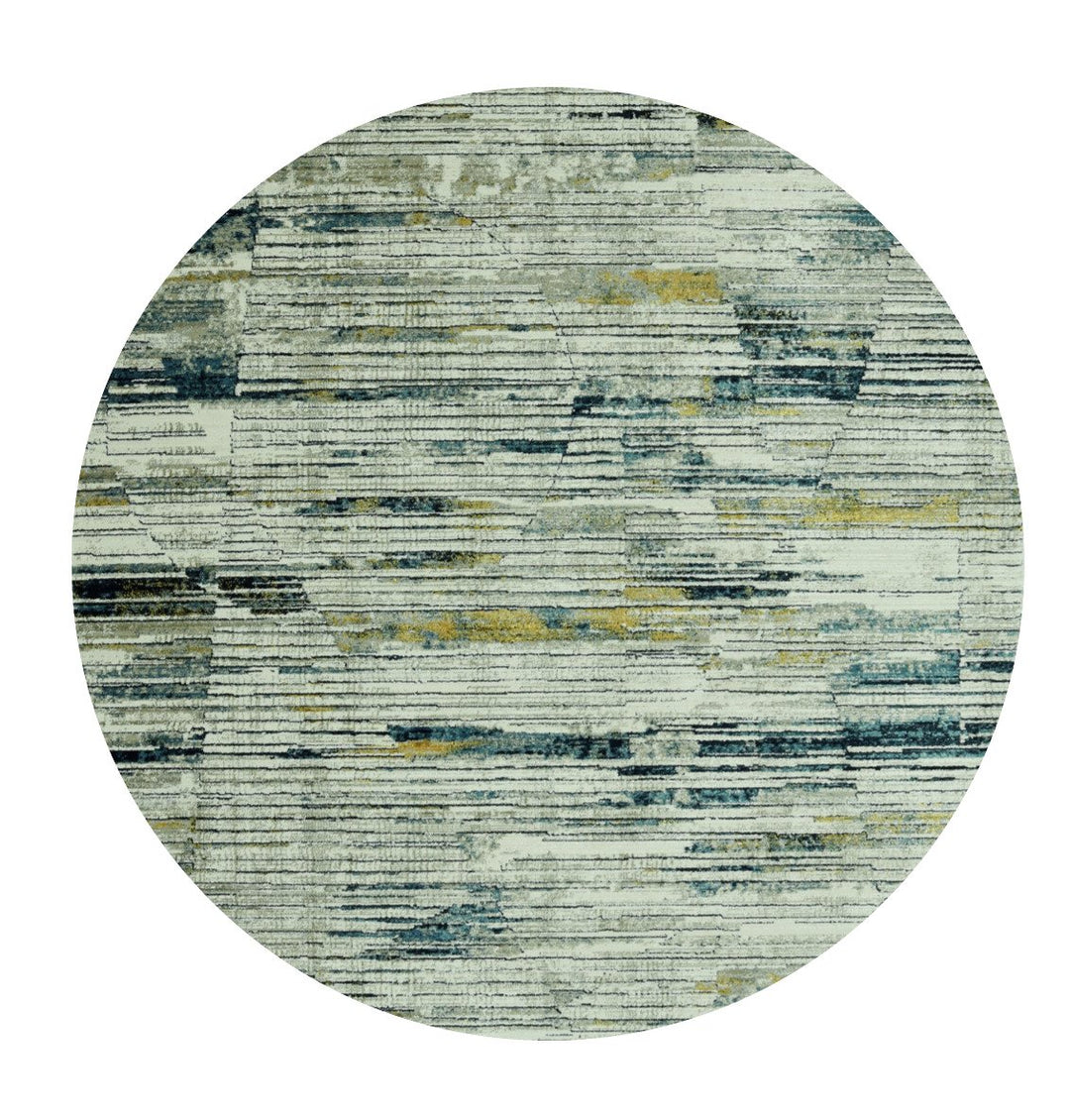 8 Ivory and Blue Round Abstract Area Rug Image 2