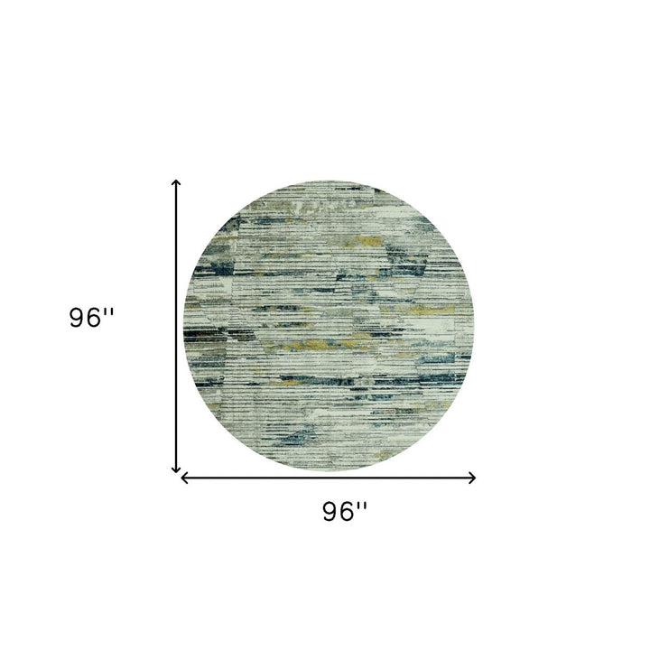 8 Ivory and Blue Round Abstract Area Rug Image 3