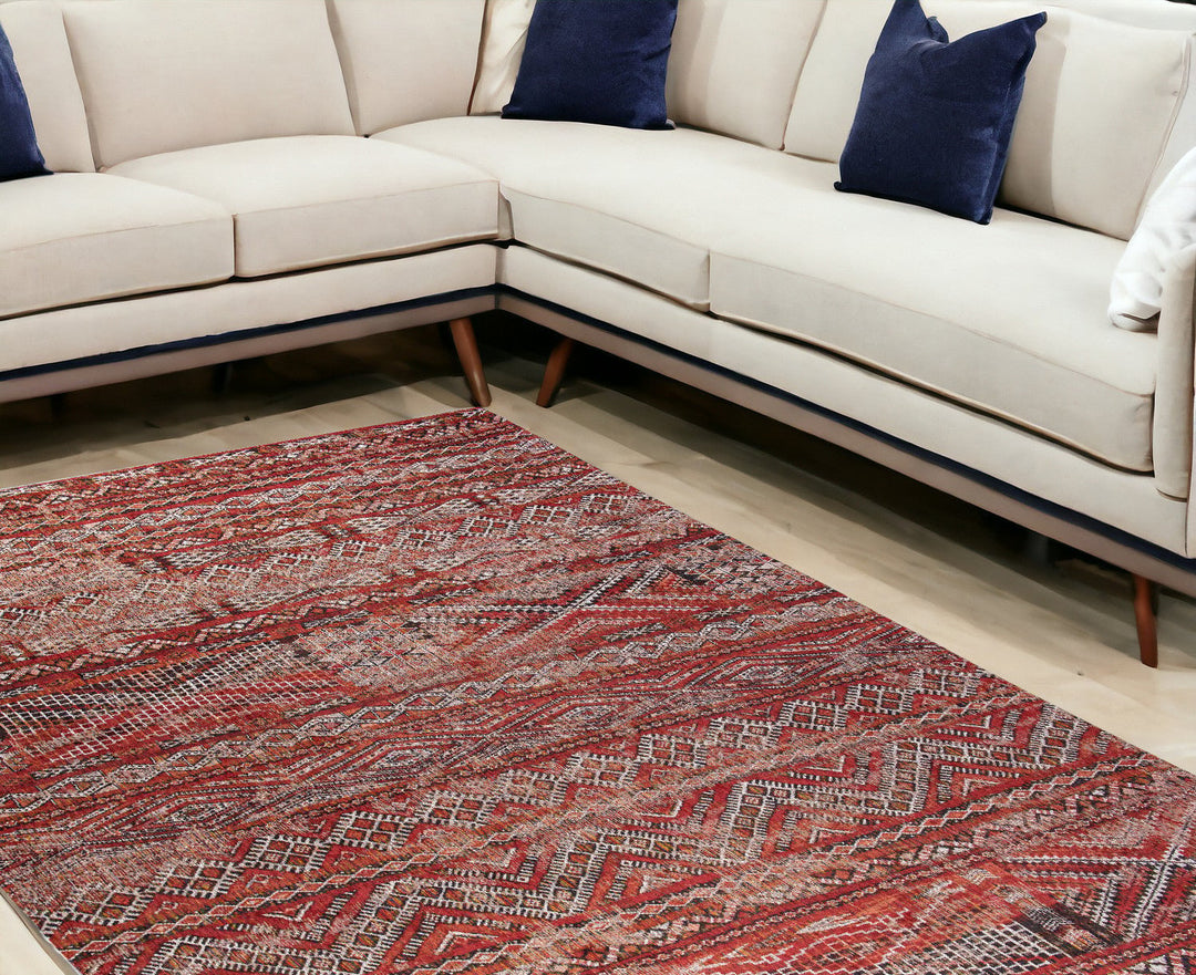 7 x 9 Red and Gray Oriental Non Skid Area Rug Image 1