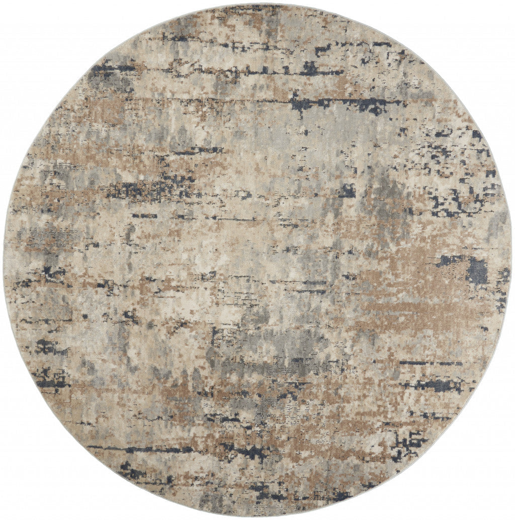 8 X 8 Beige And Grey Round Abstract Power Loom Non Skid Area Rug Image 1