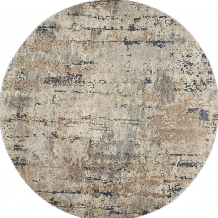 8 X 8 Beige And Grey Round Abstract Power Loom Non Skid Area Rug Image 4