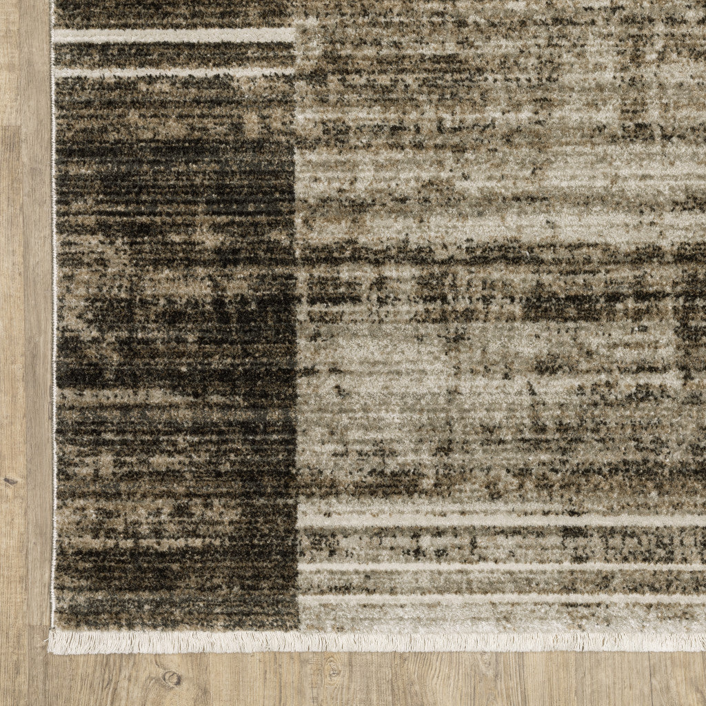 8 Beige and Charcoal Geometric Power Loom Runner Rug Image 2