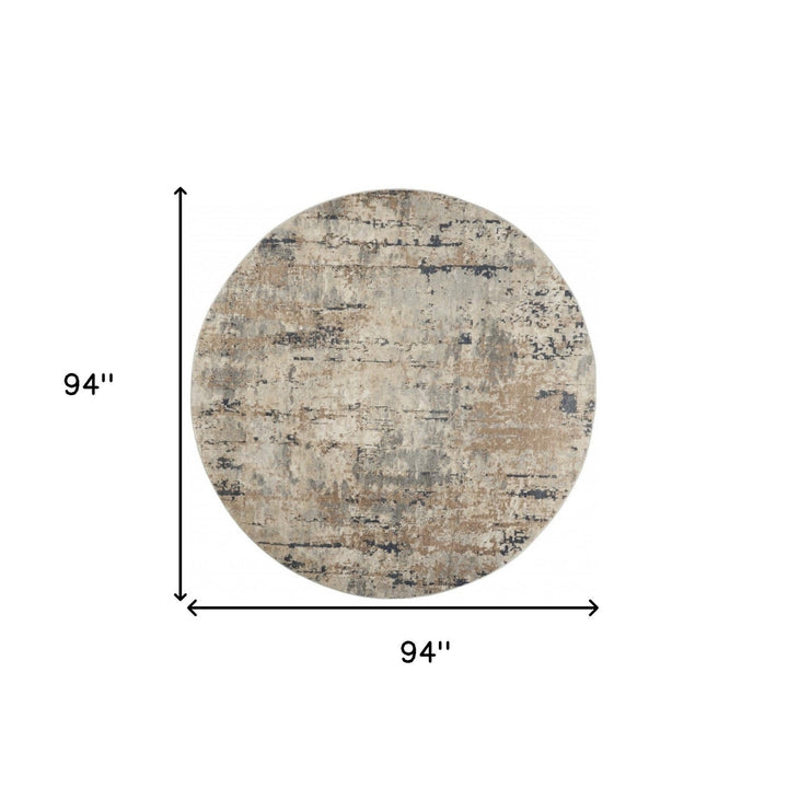 8 X 8 Beige And Grey Round Abstract Power Loom Non Skid Area Rug Image 5