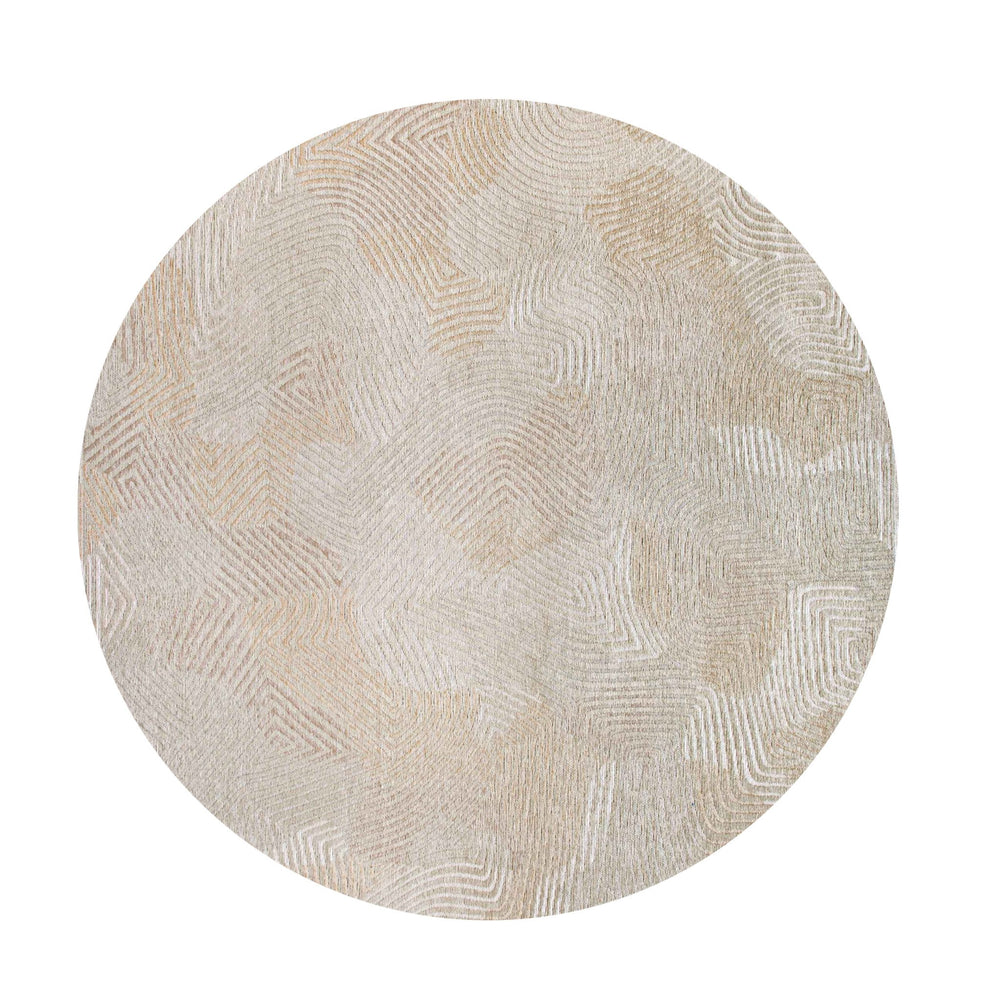 8 Beige and White Round Abstract Non Skid Area Rug Image 2