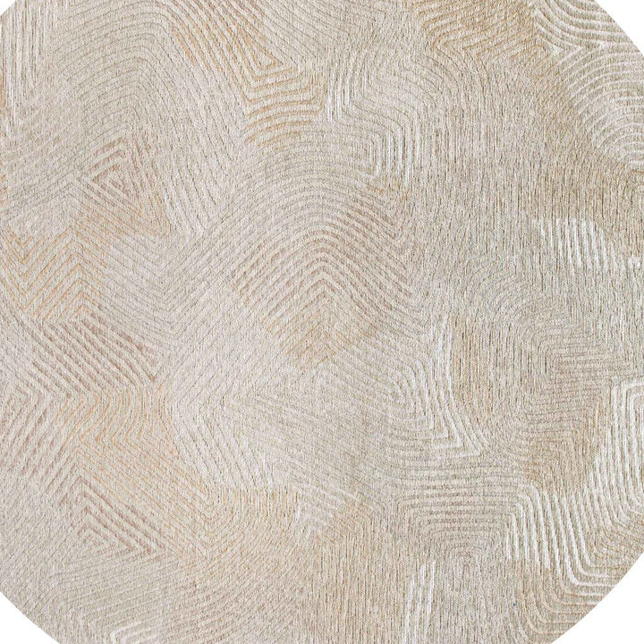 8 Beige and White Round Abstract Non Skid Area Rug Image 6