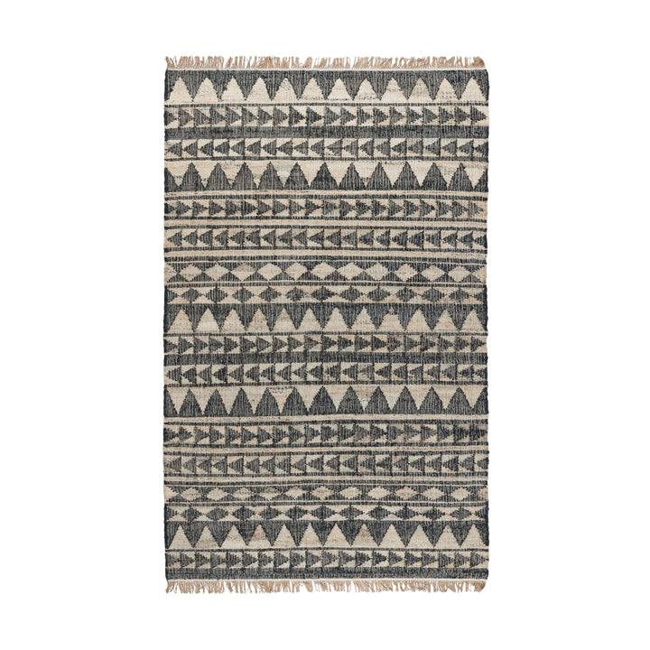 8 Black and Ivory Geometric Hand Woven Runner Rug With Fringe Image 1