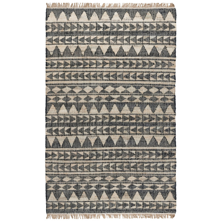 8 Black and Ivory Geometric Hand Woven Runner Rug With Fringe Image 3