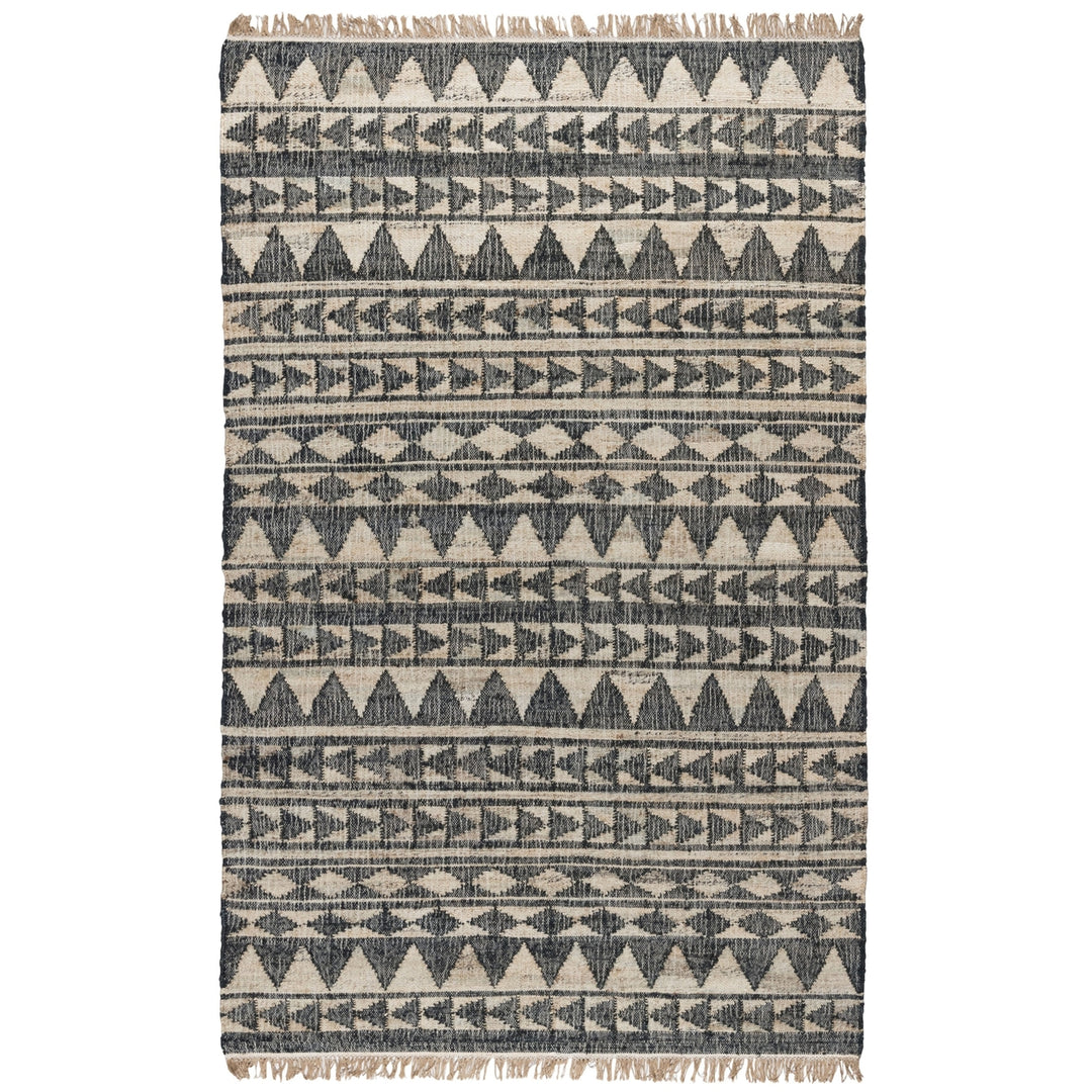 8 Black and Ivory Geometric Hand Woven Runner Rug With Fringe Image 4