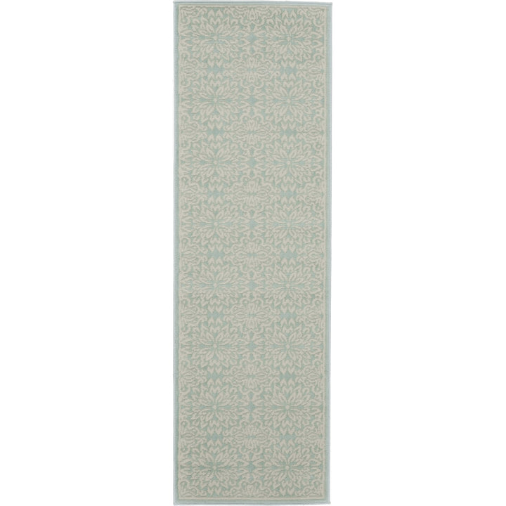 7 Aqua Floral Power Loom Runner Rug Image 1