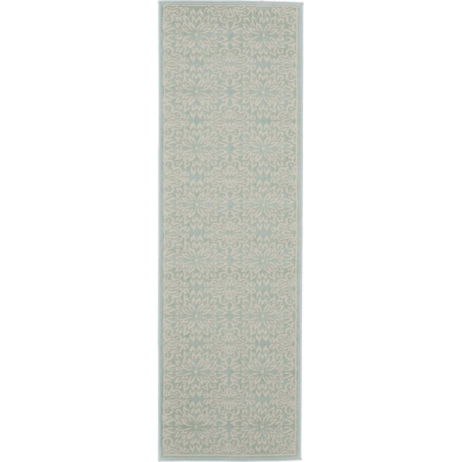 7 Aqua Floral Power Loom Runner Rug Image 1