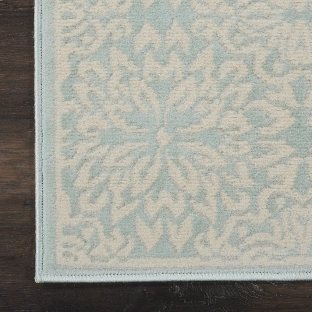 7 Aqua Floral Power Loom Runner Rug Image 3