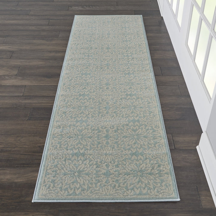 7 Aqua Floral Power Loom Runner Rug Image 5