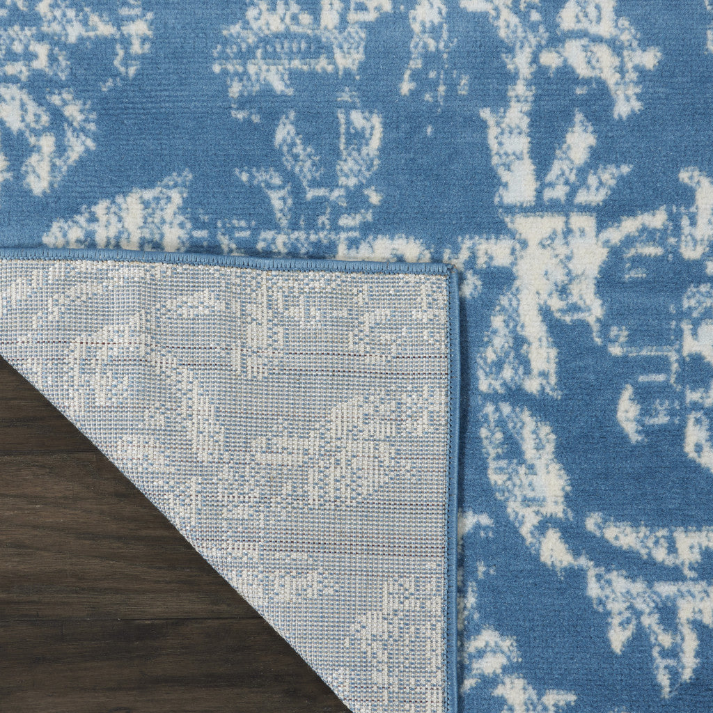 7 Blue Damask Power Loom Runner Rug Image 4