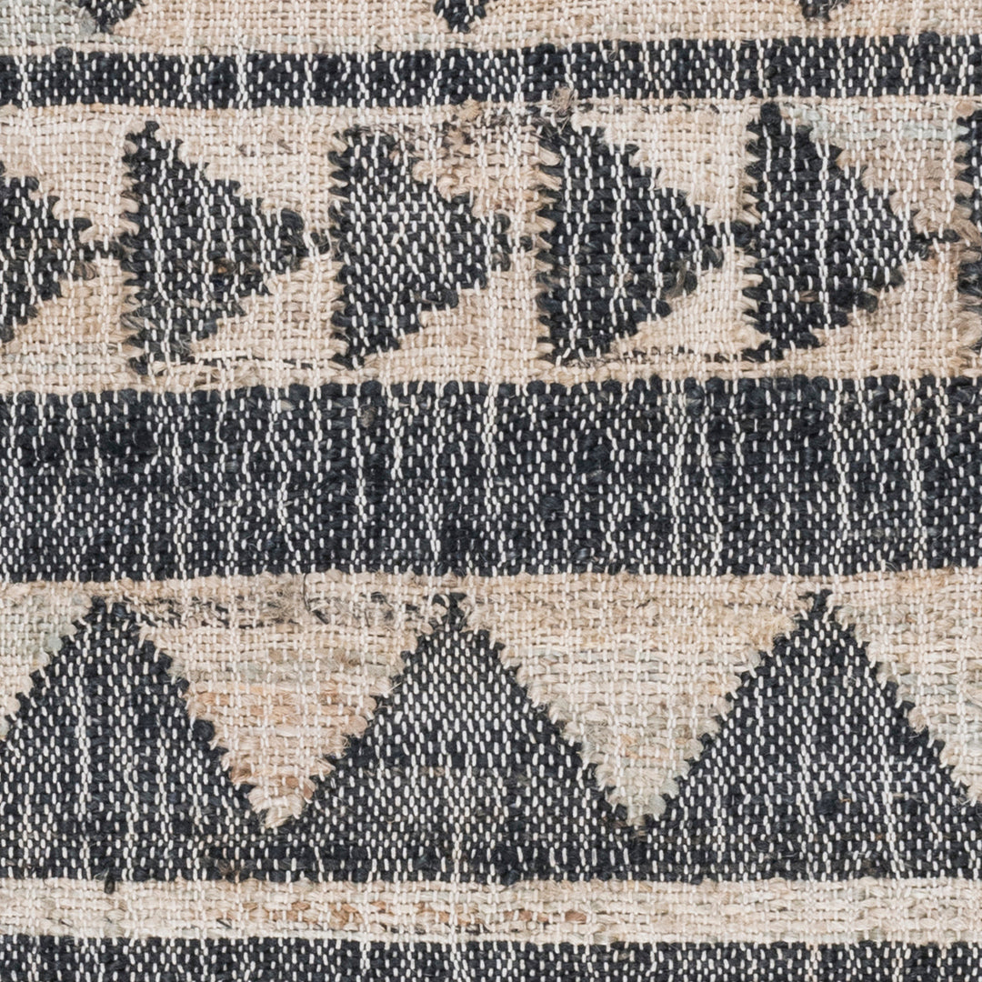 8 Black and Ivory Geometric Hand Woven Runner Rug With Fringe Image 9