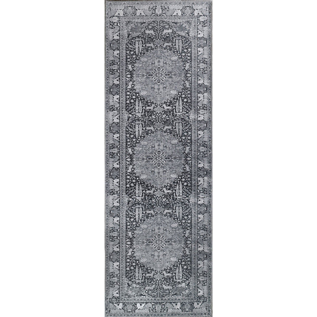 7 Brown Medallion Stain Resistant Runner Rug Image 1