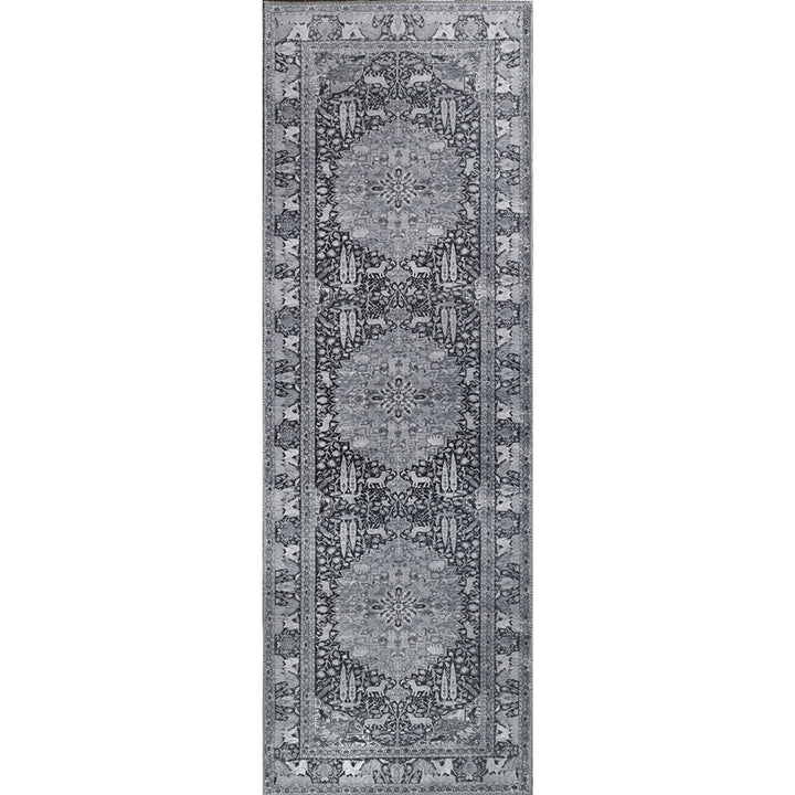 7 Brown Medallion Stain Resistant Runner Rug Image 1