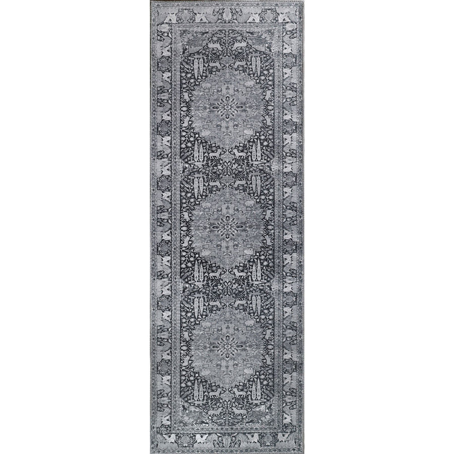 7 Brown Medallion Stain Resistant Runner Rug Image 1