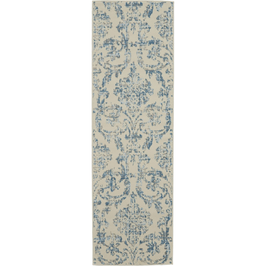 7 Cream Damask Power Loom Runner Rug Image 1