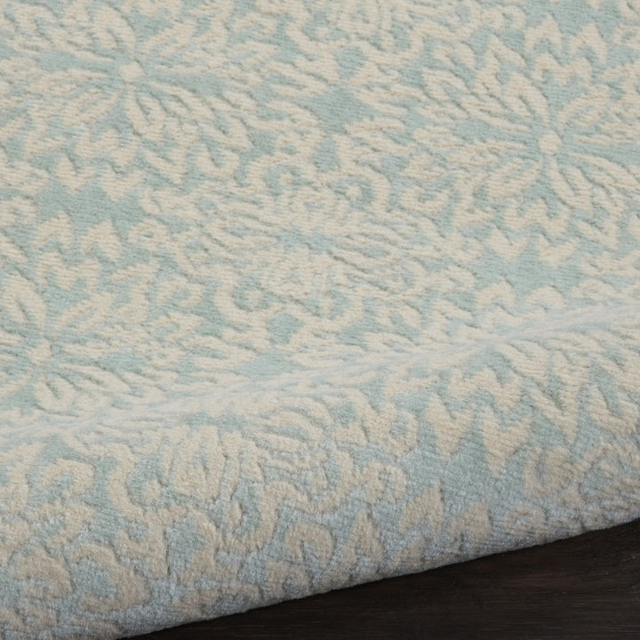 7 Aqua Floral Power Loom Runner Rug Image 8