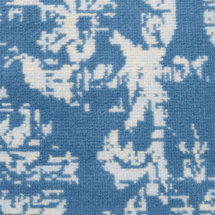 7 Blue Damask Power Loom Runner Rug Image 7