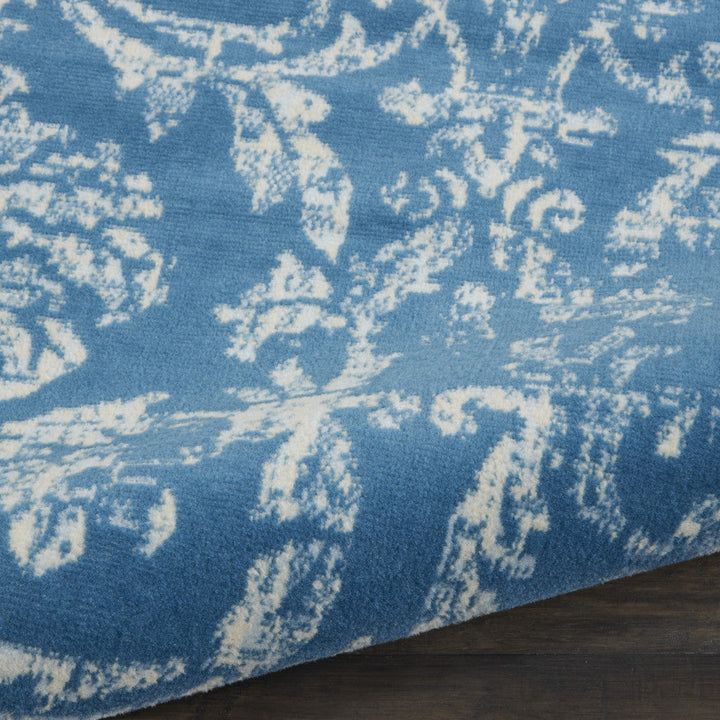 7 Blue Damask Power Loom Runner Rug Image 8