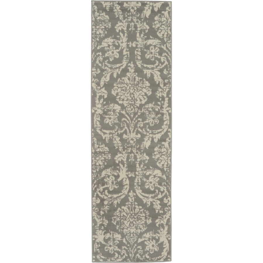 7 Gray Damask Power Loom Runner Rug Image 1