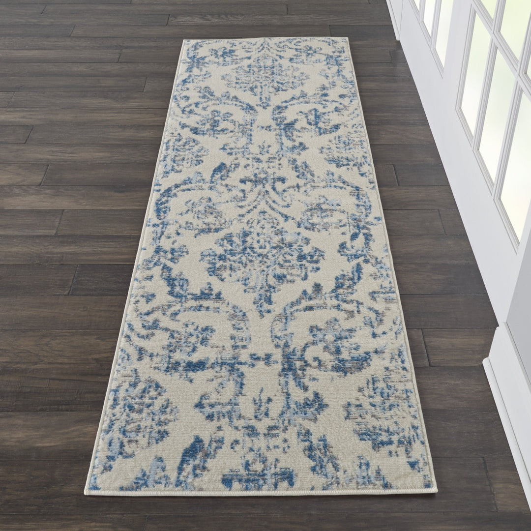 7 Cream Damask Power Loom Runner Rug Image 4