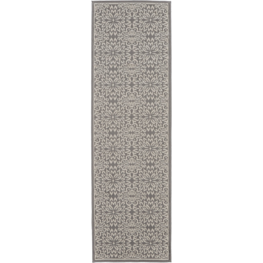 7 Gray Floral Power Loom Runner Rug Image 1