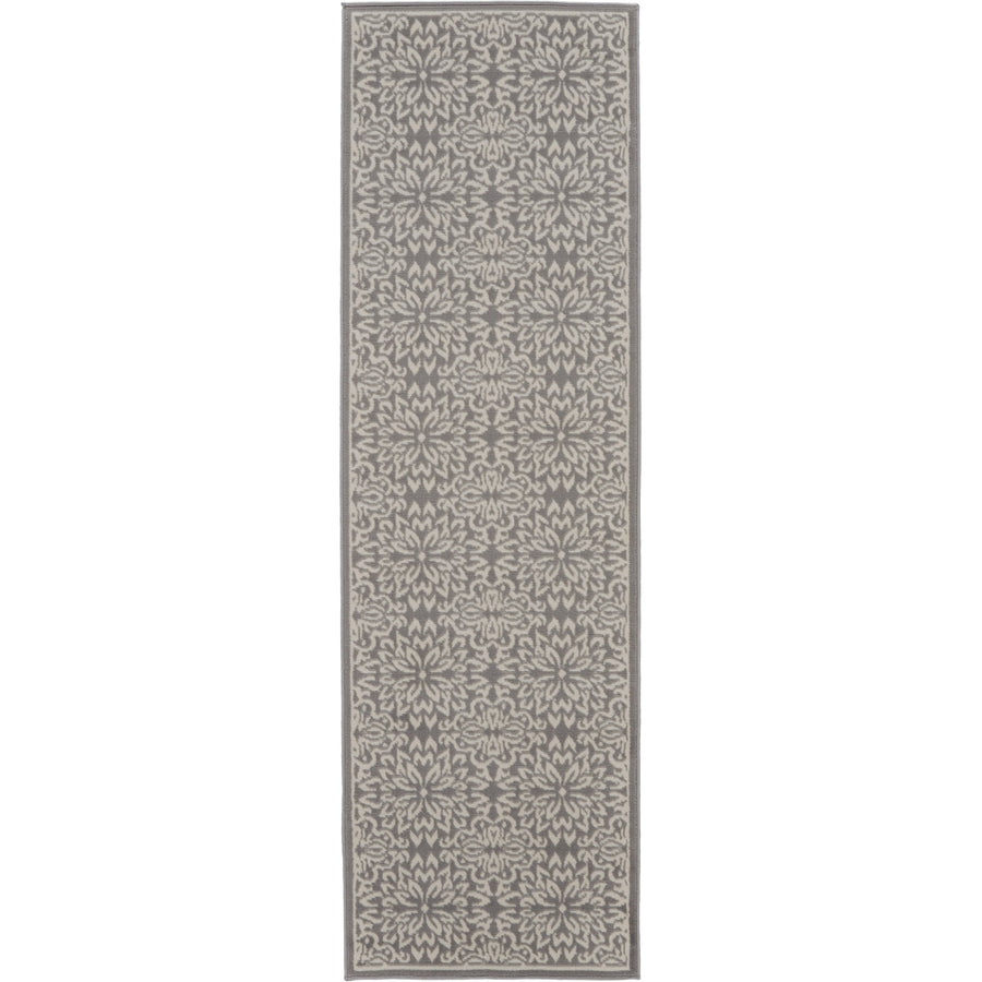 7 Gray Floral Power Loom Runner Rug Image 1