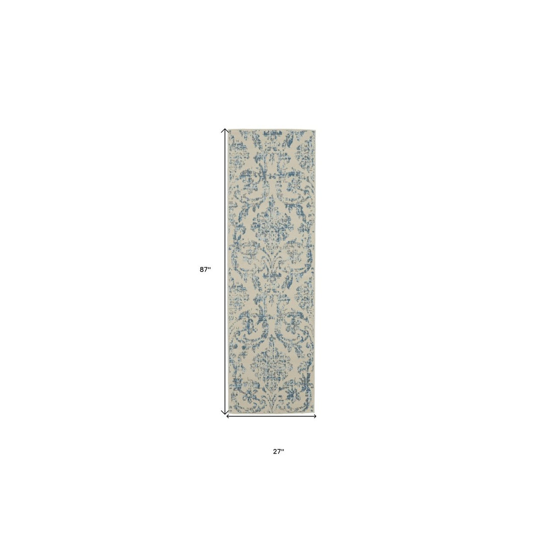 7 Cream Damask Power Loom Runner Rug Image 5