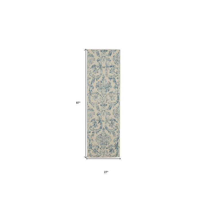 7 Cream Damask Power Loom Runner Rug Image 5