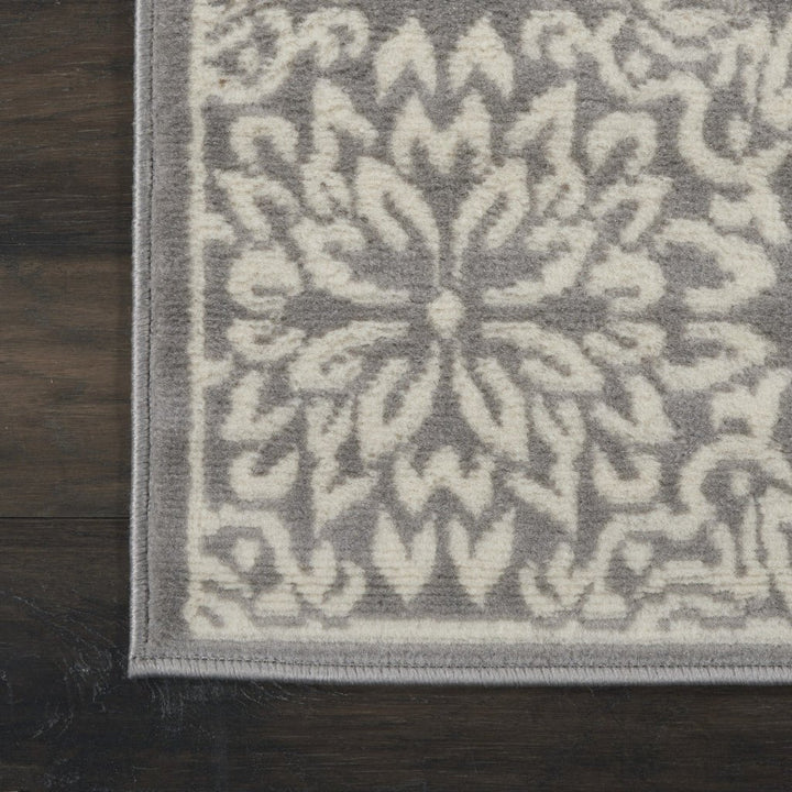 7 Gray Floral Power Loom Runner Rug Image 3