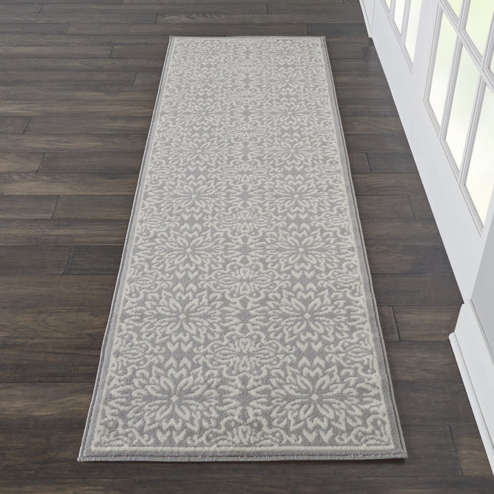 7 Gray Floral Power Loom Runner Rug Image 5