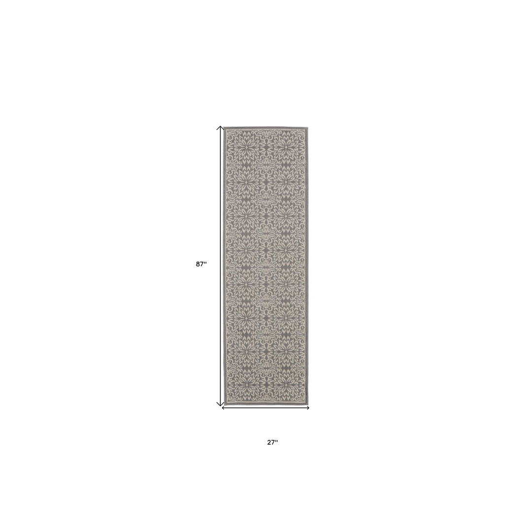 7 Gray Floral Power Loom Runner Rug Image 6