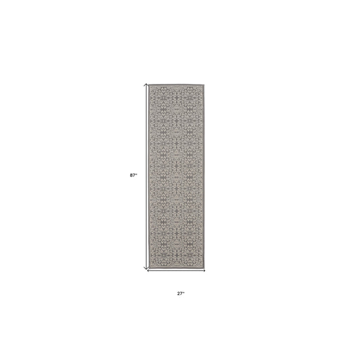 7 Gray Floral Power Loom Runner Rug Image 6