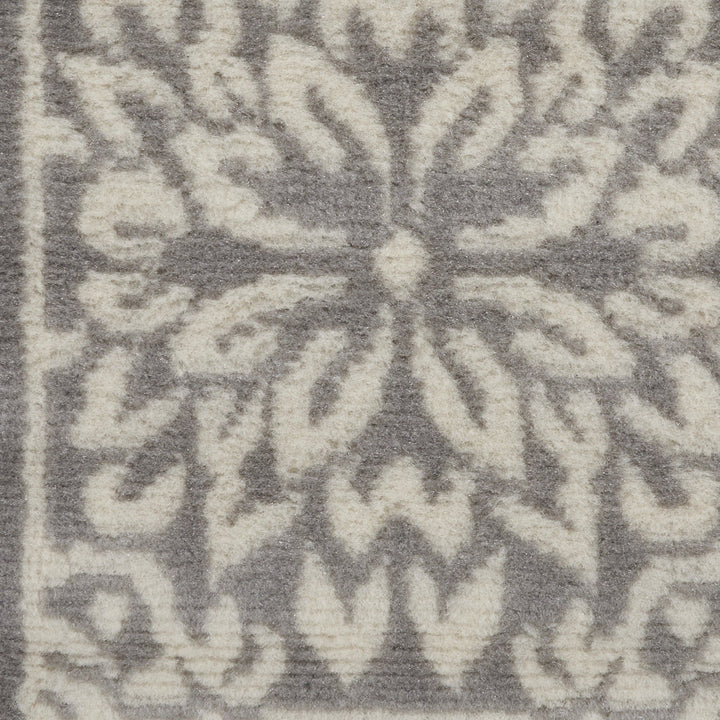 7 Gray Floral Power Loom Runner Rug Image 7