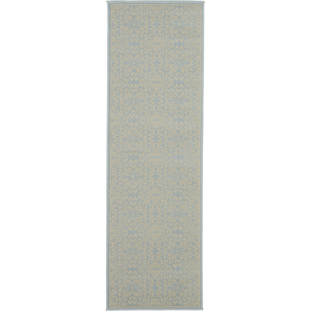 7 Light Blue Floral Power Loom Runner Rug Image 1