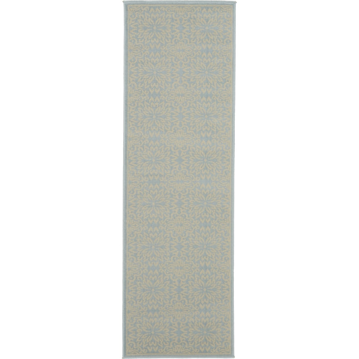 7 Light Blue Floral Power Loom Runner Rug Image 1