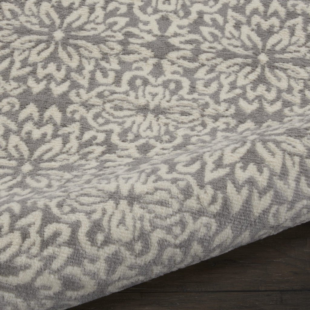 7 Gray Floral Power Loom Runner Rug Image 8