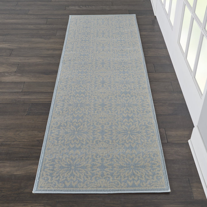 7 Light Blue Floral Power Loom Runner Rug Image 4